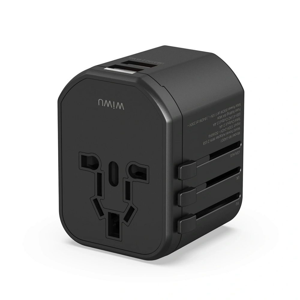 WiWU Wi-UA001 Universal Plug Travel Adapter 12W Dual USB-A Charger – Black