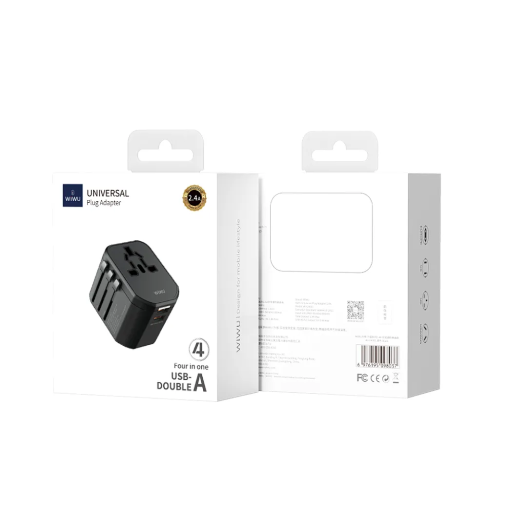 WiWU Wi-UA001 Universal Plug Travel Adapter 12W Dual USB-A Charger – Black
