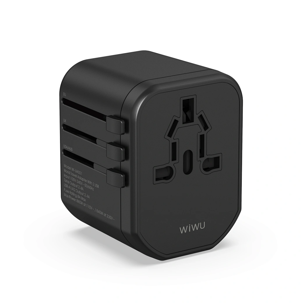 WiWU Wi-UA001 Universal Plug Travel Adapter 12W Dual USB-A Charger – Black