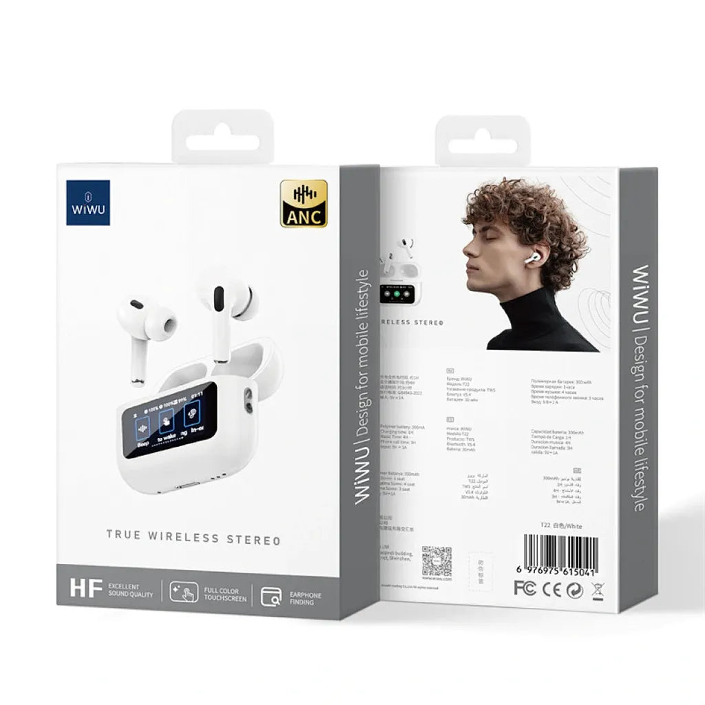 WiWU Wireless Stereo Earbuds with LCD touch screen ANC Noise  Cancellation In-Ear Earphone -T22