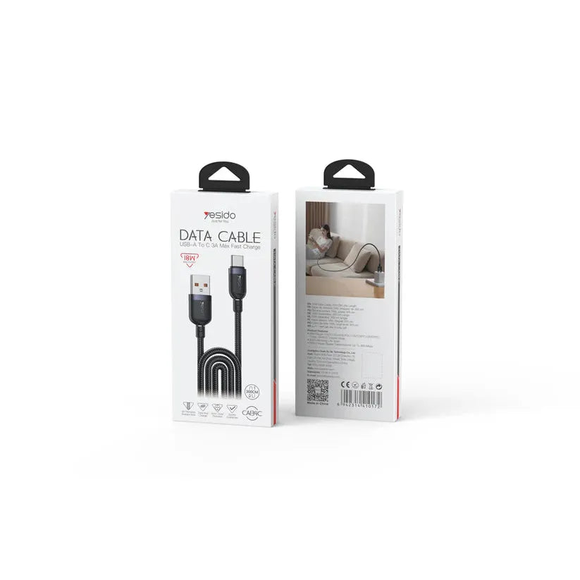 YESIDO 18W USB-A to Type-C Fast Charging Cable – 3 Meters