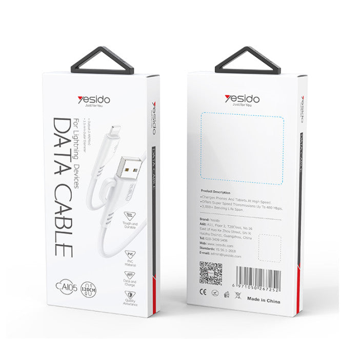 YESIDO CA105 8 Pin Charging Data Cable with Hook - Black