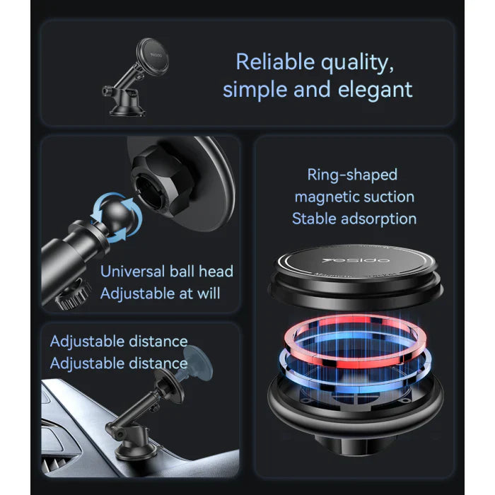 Yesido 360° Telescopic Magnetic Car Phone Holder – Bionic Suction Cup Design