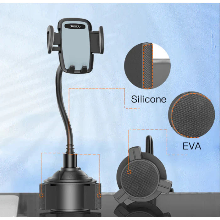 Yesido Auto Extending Clamp Car Cup Phone Holder – Long Flexible Arm & 360° Adjustable Mount