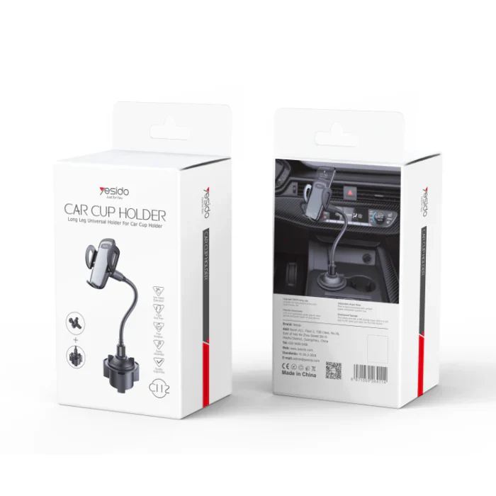 Yesido Auto Extending Clamp Car Cup Phone Holder – Long Flexible Arm & 360° Adjustable Mount