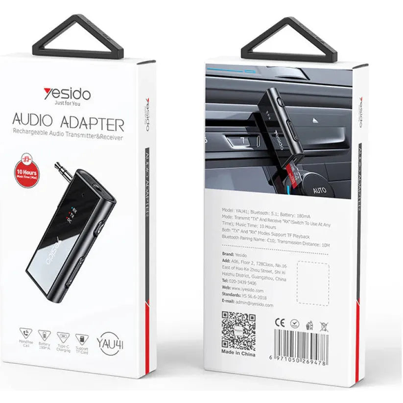 Yesido Bluetooth 5.1 Transmitter & Receiver Adapter – AUX + Type-C (Black)