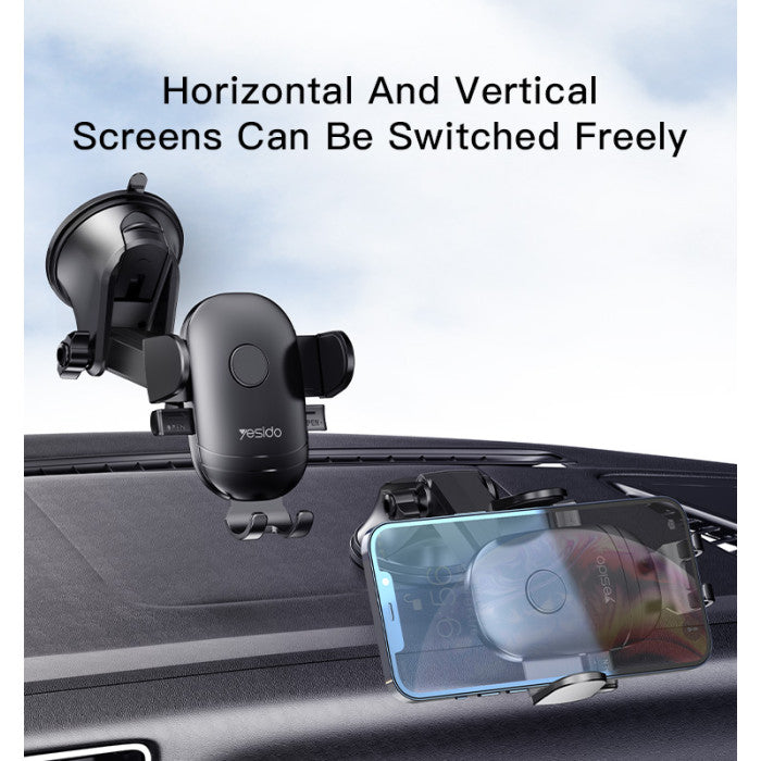 Yesido C138 Adjustable Clip Suction Cup Car Holder - Black