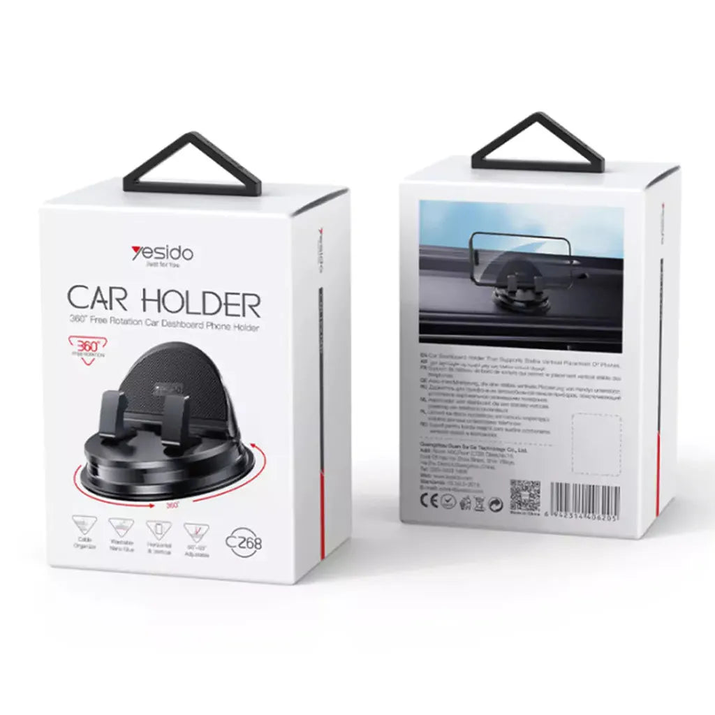 Yesido C268 Universal Car Phone Mount - 360° Rotating Dashboard Holder with Anti-Slip Silicone Grip