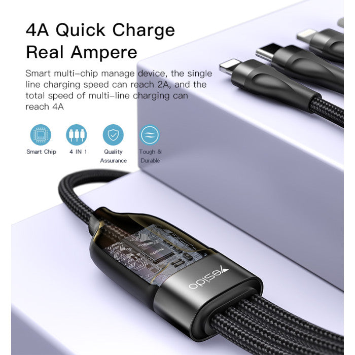 Yesido CA110 4 in 1 Charging Data Cable - Black