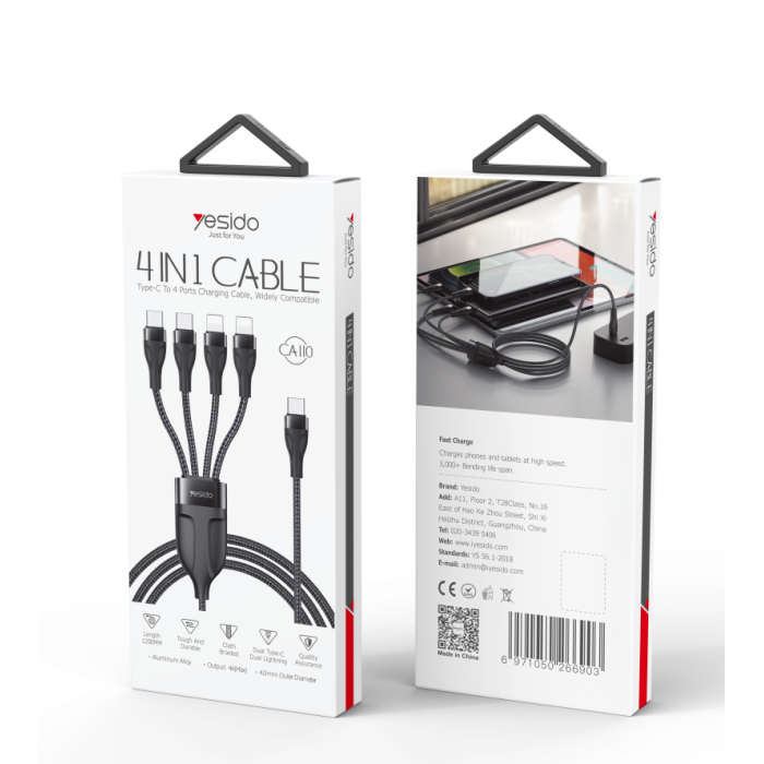 Yesido CA110 4 in 1 Charging Data Cable - Black
