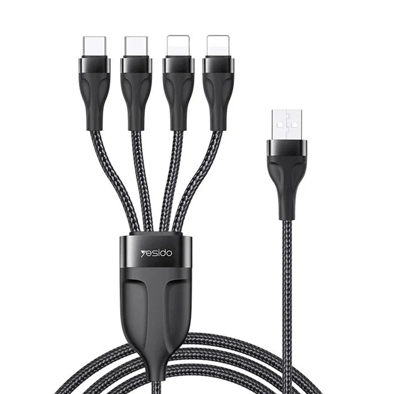 Yesido CA111 4 in 1 Wire Mobile Phone Charger Data Cable - Black
