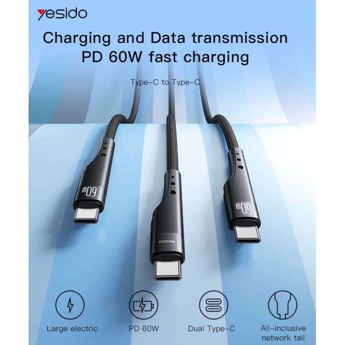 Yesido CA116 Braided Data Cable PD Fast Charging Cable - Black