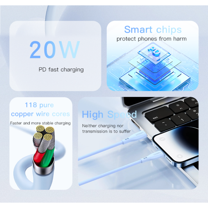 Yesido CA151 8 Pin Silicone Charging Data Cable - Black