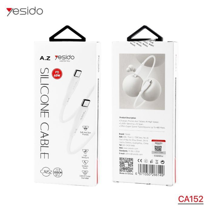 Yesido CA152 60W Type-C To Type-C Fast Charge Data Cable - White