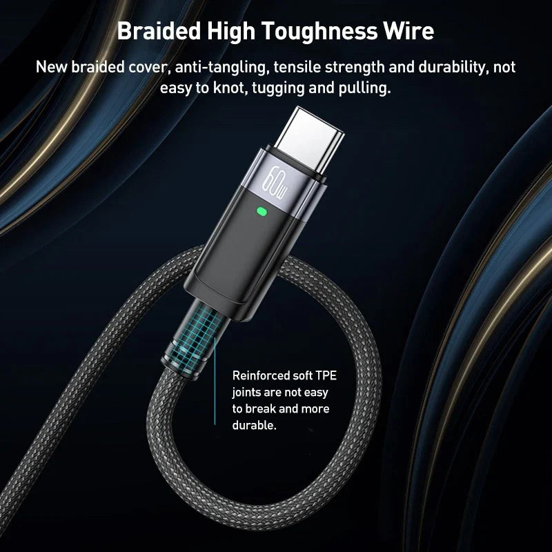 Yesido CA160 1.2m 60W Type-C to Type-C Auto Power-off Charging Cable – Black