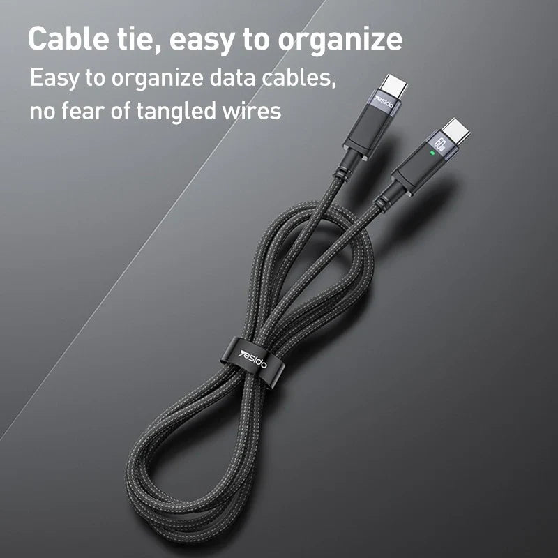 Yesido CA160 1.2m 60W Type-C to Type-C Auto Power-off Charging Cable – Black