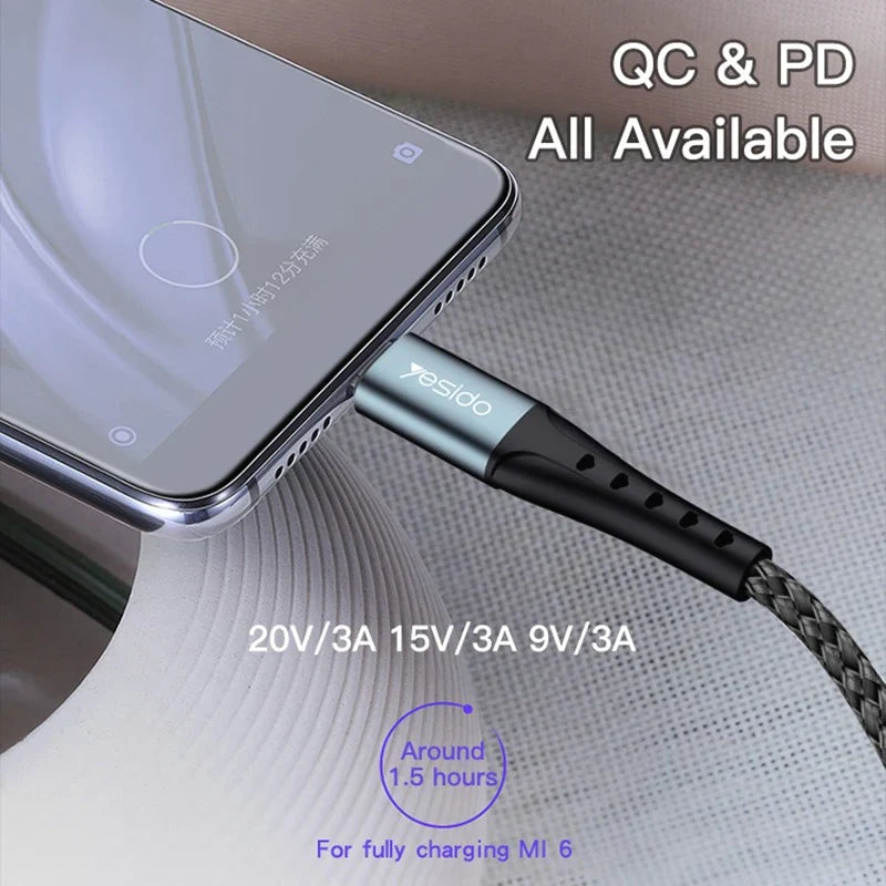Yesido CA67 3A PD60W Type-C to Type-C Charging Cable – 2m