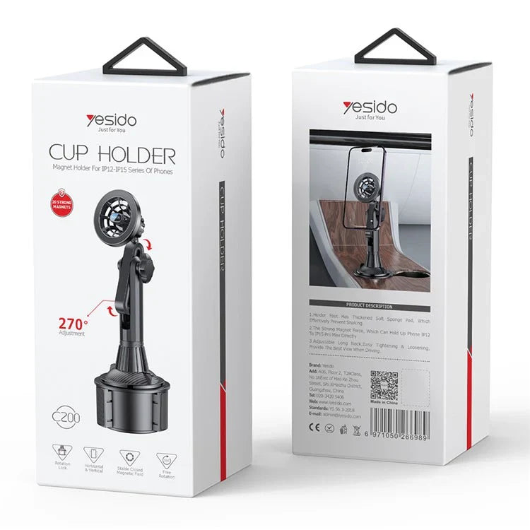 Yesido Cup Holder Car Phone Mount – MagSafe Magnetic Charging Compatible