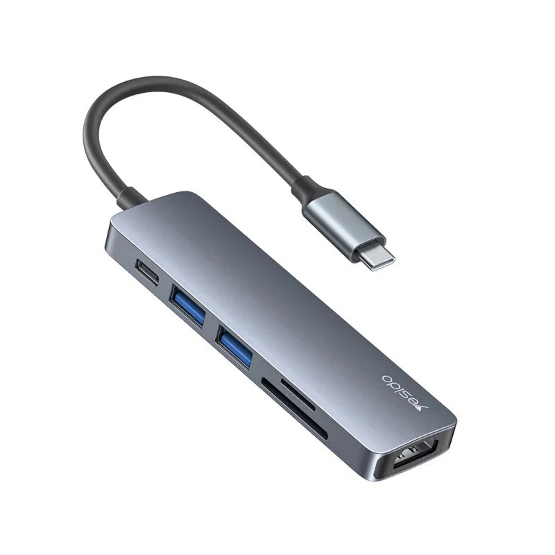 Yesido HB11 6 in 1 Multifunctional Docking Station HUB Adapter - Gray