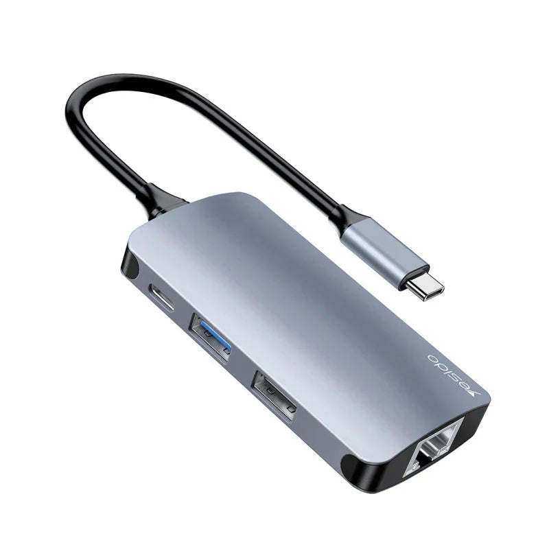 Yesido HB15 6 in 1 Multifunctional Docking Station HUB Adapter -RJ45  Gray