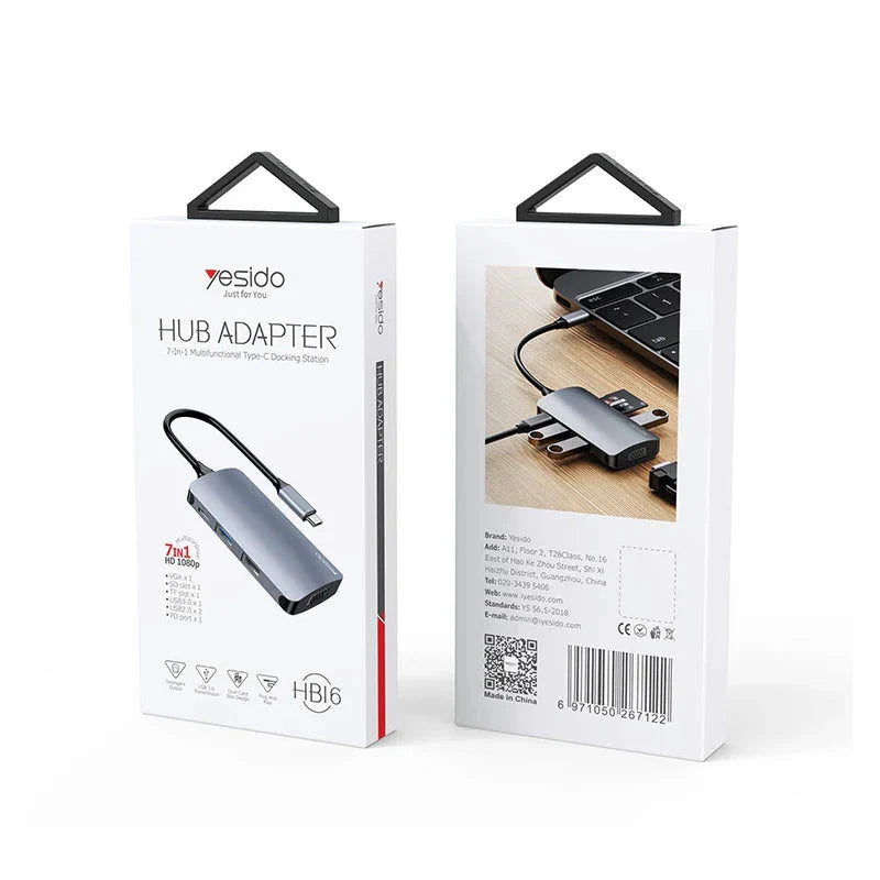 Yesido HB16 7 in 1 Multifunctional Docking Station HUB Adapter - Gray