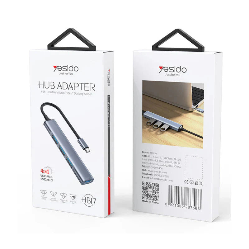 Yesido HB17 4 in 1 Multifunctional Docking Station HUB Adapter - Gray