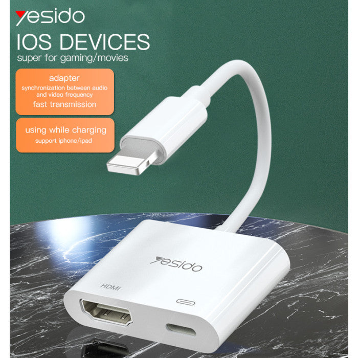 Yesido HM06 8 Pin to HDMI Audio Video Adapter - Lightning / 1080p / USB - White
