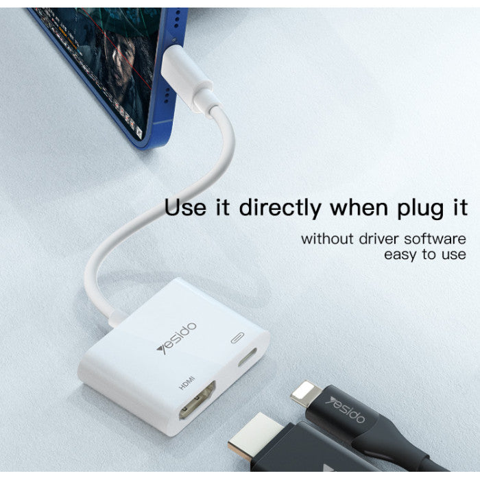 Yesido HM06 8 Pin to HDMI Audio Video Adapter - Lightning / 1080p / USB - White