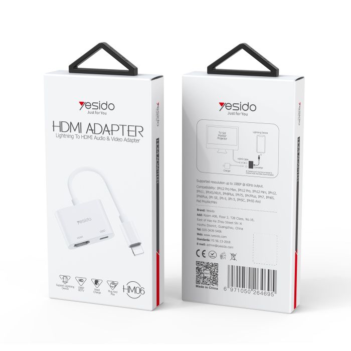 Yesido HM06 8 Pin to HDMI Audio Video Adapter - Lightning / 1080p / USB - White