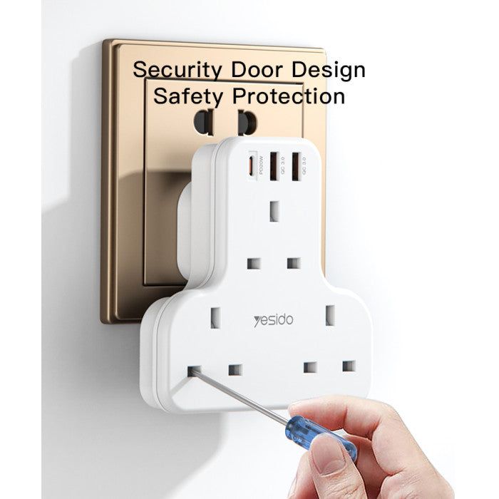 Yesido MC15 2 Meter 6 IN 1 Power Socket Hub - White