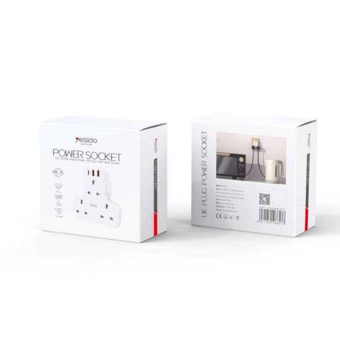 Yesido MC15 2 Meter 6 IN 1 Power Socket Hub - White