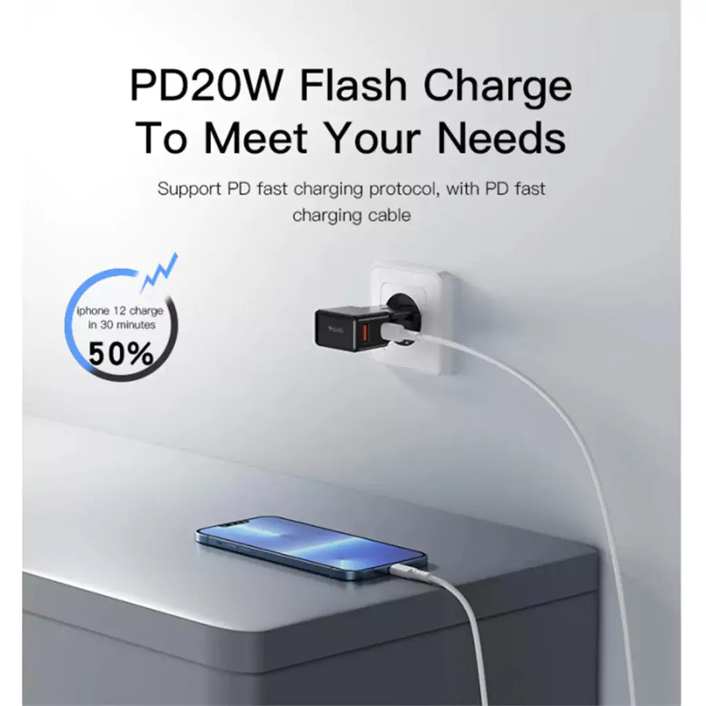 Yesido MC17 Universal Travel Charger - 20W / USB-C / USB-A / Black