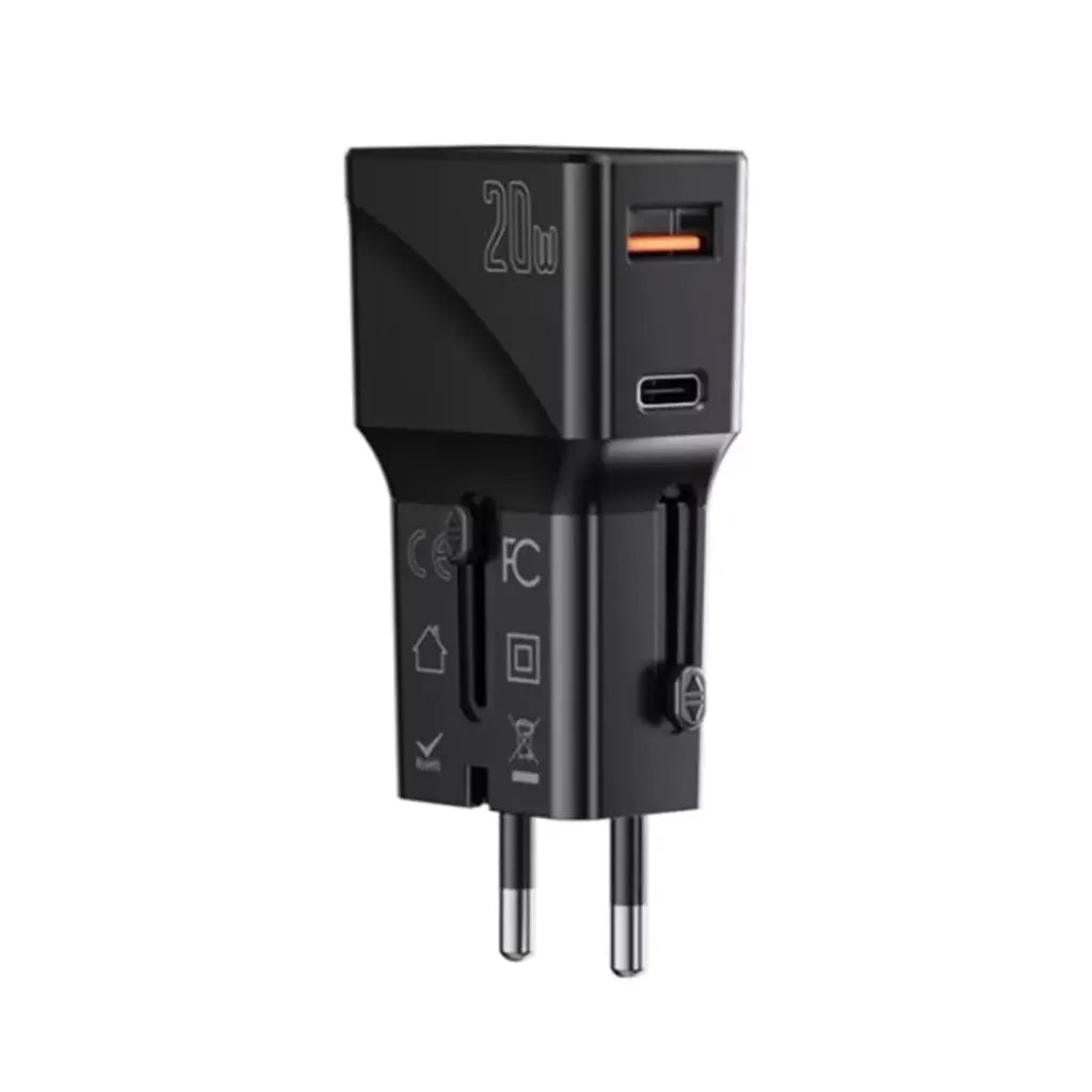 Yesido MC17 Universal Travel Charger - 20W / USB-C / USB-A / Black