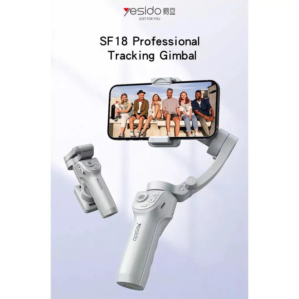 Yesido SF18 360° AI Auto Face Tracking Phone Gimbal Stabilizer – Handheld Selfie Stick Tripod with 3600mAh Battery/ Bluetooth 5.0
