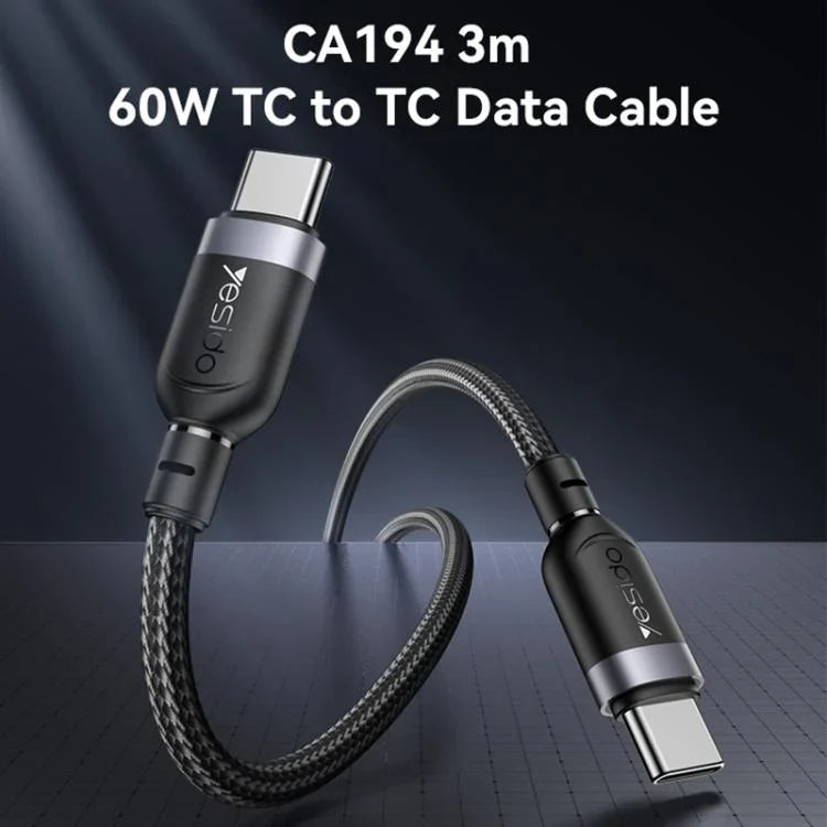 Yesido USB-C to USB-C Charging & Data Cable 60W 3m - Black