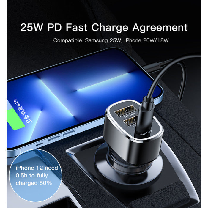 Yesido Y47 3 Ports Fast Charging Car Charger - Black