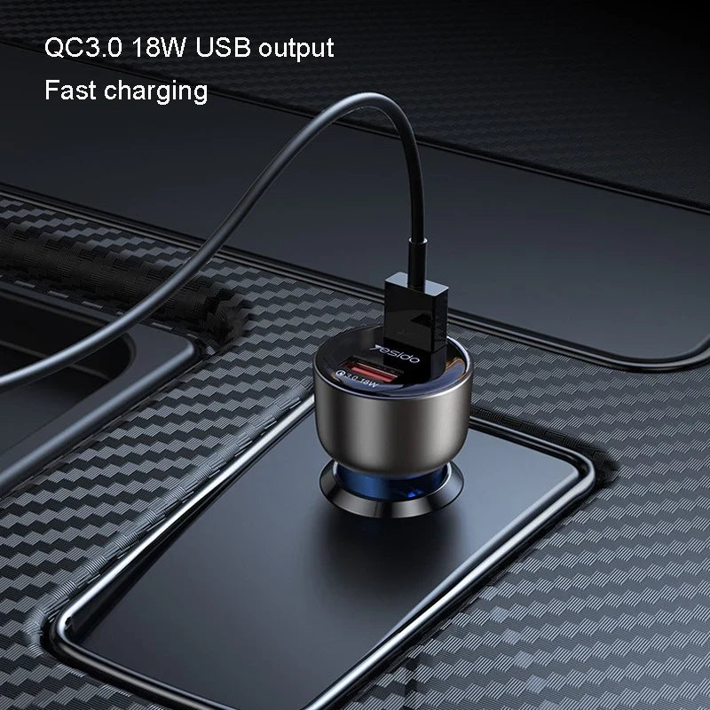 Yesido Y51 Dual-channel Fast Charging Zinc Alloy QC3.0 Car Charger – 36W / Black