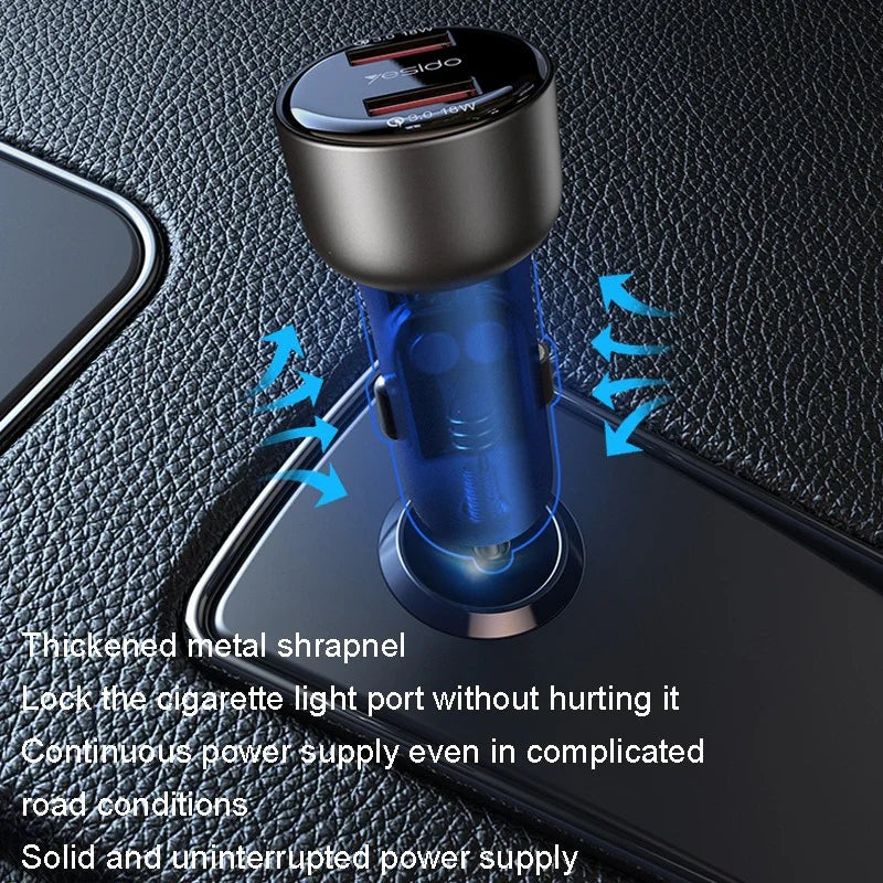 Yesido Y51 Dual-channel Fast Charging Zinc Alloy QC3.0 Car Charger – 36W / Black