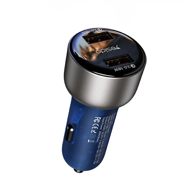 Yesido Y51 Dual-channel Fast Charging Zinc Alloy QC3.0 Car Charger – 36W / Black