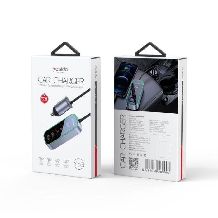 Yesido Y53 5 Ports 97W Extended Car Charger - Silver