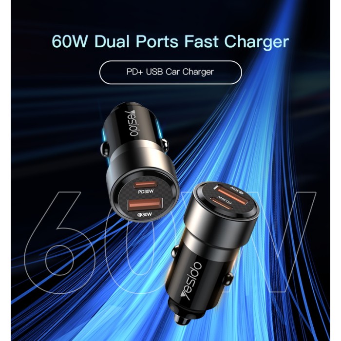 Yesido Y55 60W Fast Charging Car Charger - Black