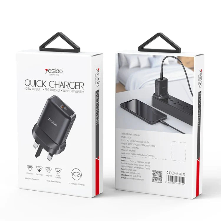 Yesido YC29 PD 25W Type-C Port Fast Charger (UK Plug)