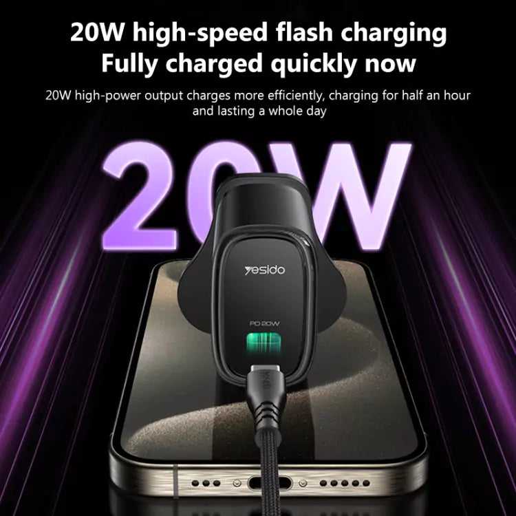 Yesido YC76BC 20W USB-C Fast Charger - Includes Type-C Cable/ Black