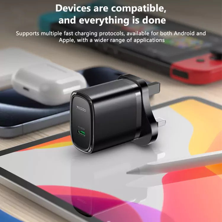 Yesido YC76BC 20W USB-C Fast Charger - Includes Type-C Cable/ Black