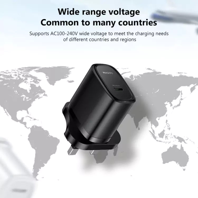Yesido YC76BC 20W USB-C Fast Charger - Includes Type-C Cable/ Black