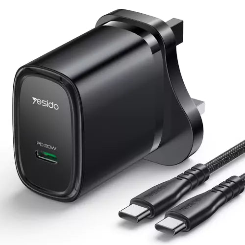 Yesido YC76BC 20W USB-C Fast Charger - Includes Type-C Cable/ Black