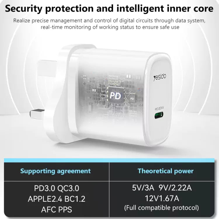 Yesido YC76BC 20W USB-C Fast Charger - Includes Type-C Cable/ White