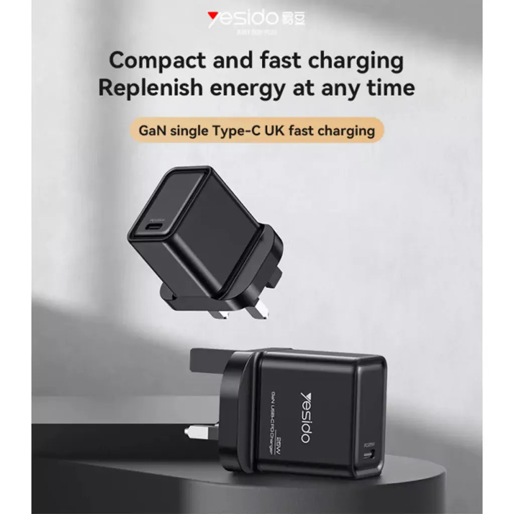 Yesido YC81 UK 25W GaN Fast Charger - Type-C PD Wall Adapter