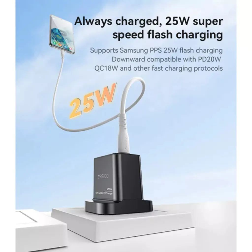 Yesido YC81 UK 25W GaN Fast Charger - Type-C PD Wall Adapter