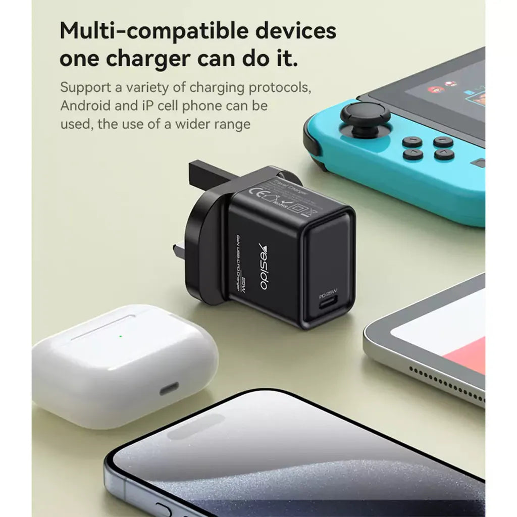 Yesido YC81 UK 25W GaN Fast Charger - Type-C PD Wall Adapter